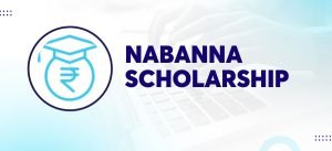 A scholarship application form with fields for personal information, academic history, essay responses, Students receiving scholarship awards on stage during a ceremony, holding certificates and smiling,nabanna-scholarship
