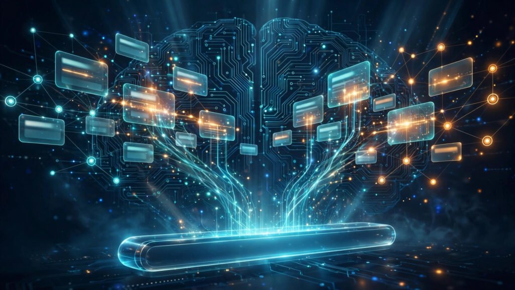 Generative engine optimization concept showing AI search systems analyzing web content for citations