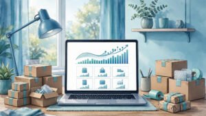 Ecommerce dropshipping business store dashboard with products and sales growth