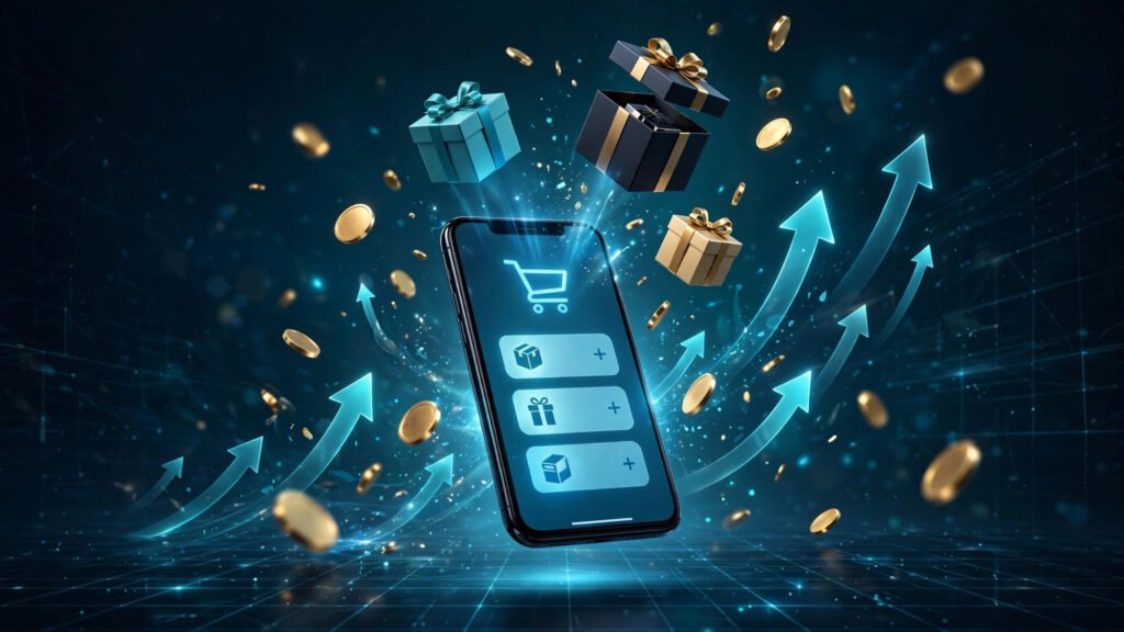 Ecommerce upselling tactics illustrated by a customer completing a higher-value checkout on a smartphone