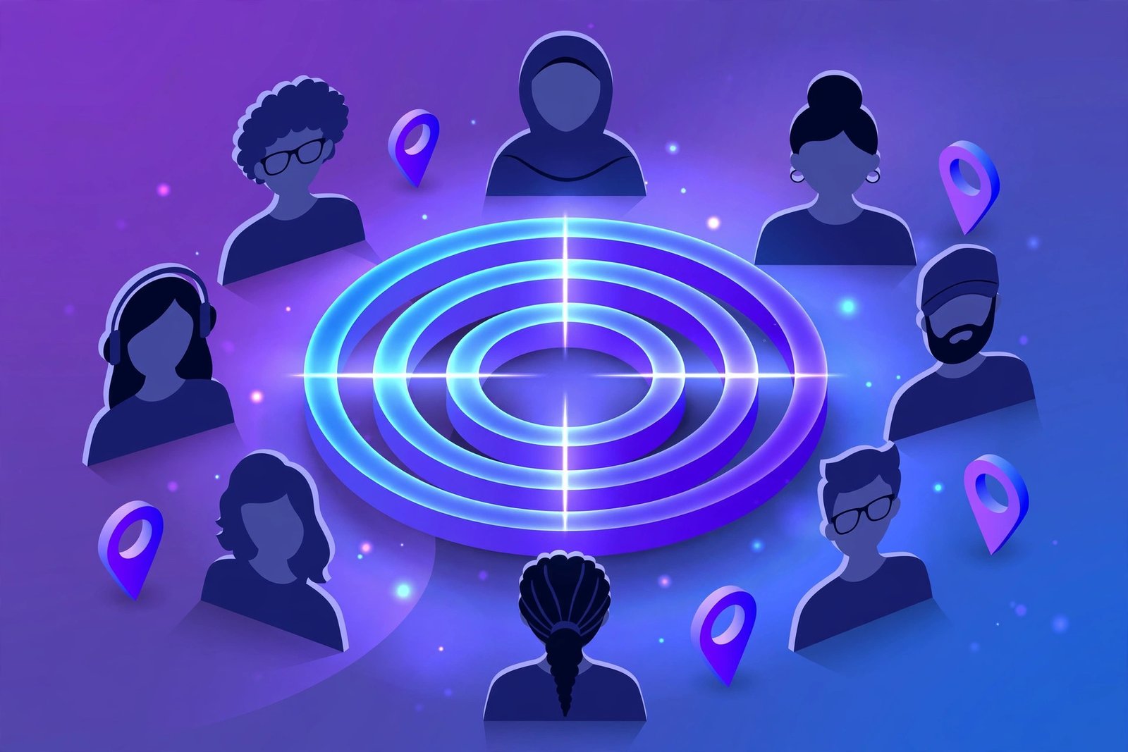 Google Ads vs Meta Ads targeting concept with crosshair and audience profiles