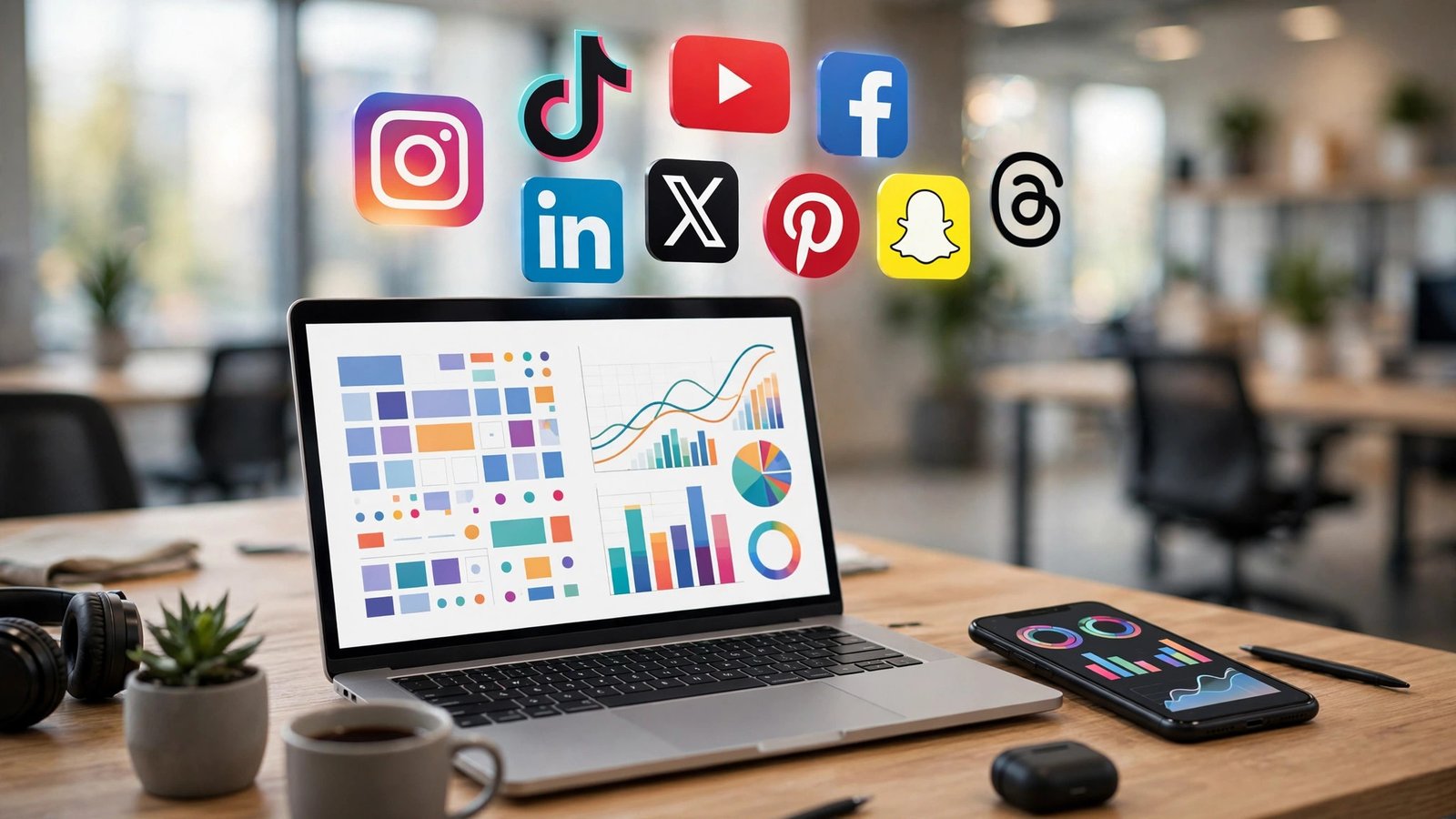 Social media management tools dashboard showing scheduled posts and analytics