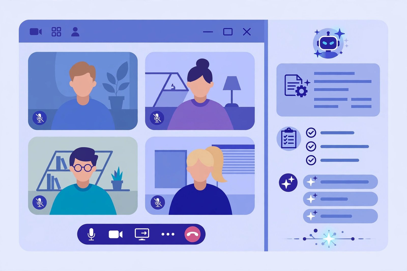 AI meeting assistants automatically transcribing a video call and generating notes
