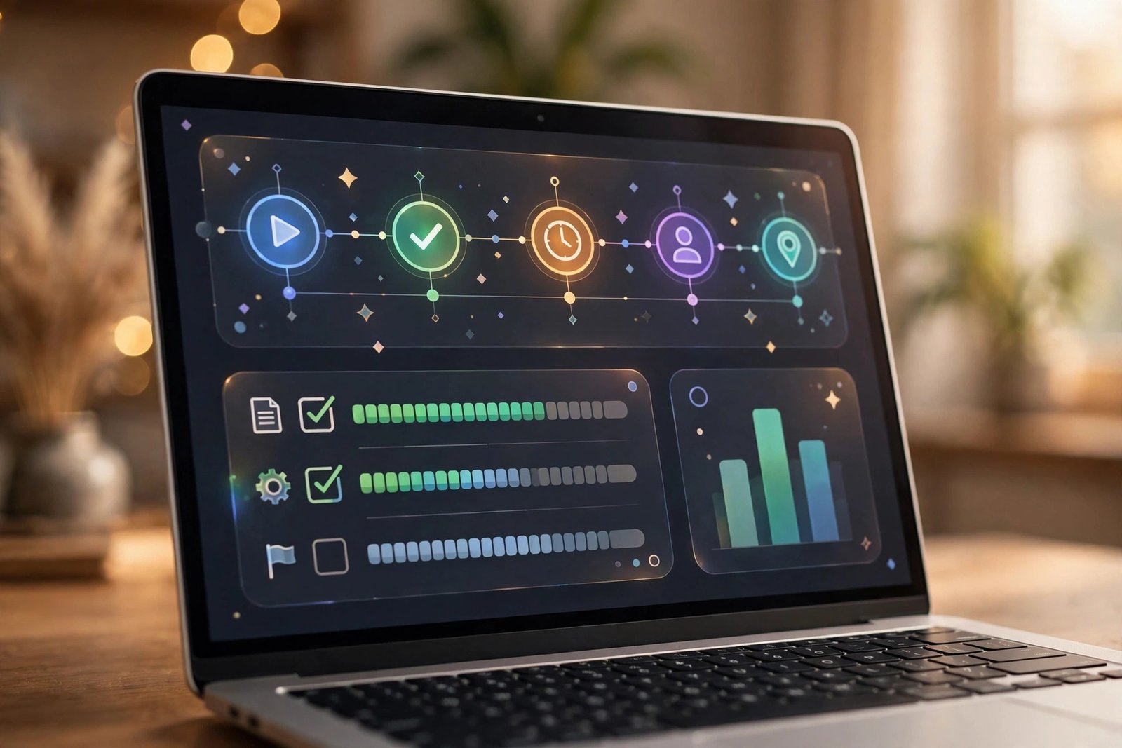 AI meeting assistant dashboard showing an AI-generated meeting summary with action items